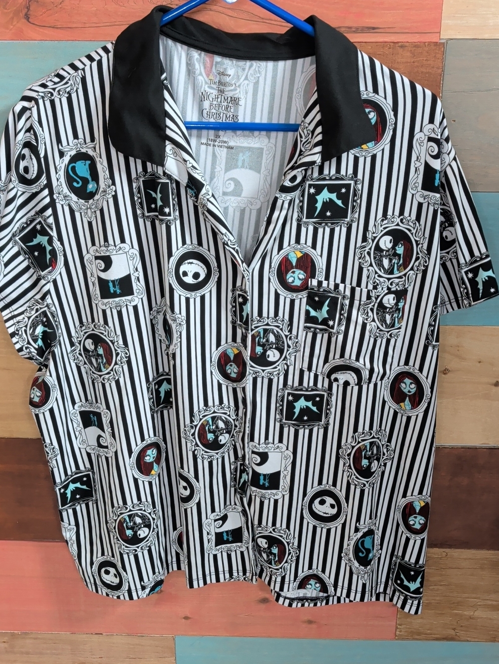 Disney Nightmare Before Christmas Black & White Stripe Short-Sleeve Pajama Shirt